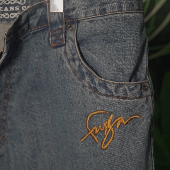 VINTAGE 90's FUBU JEANS Embroidered MENS 1990's FUBU CLASSIC PANTS BAGGY - Picture 2 of 16